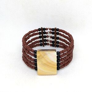 Boho Multi-Strand Cuff Bracelet Black & Brown Beads Bohemian Bangle